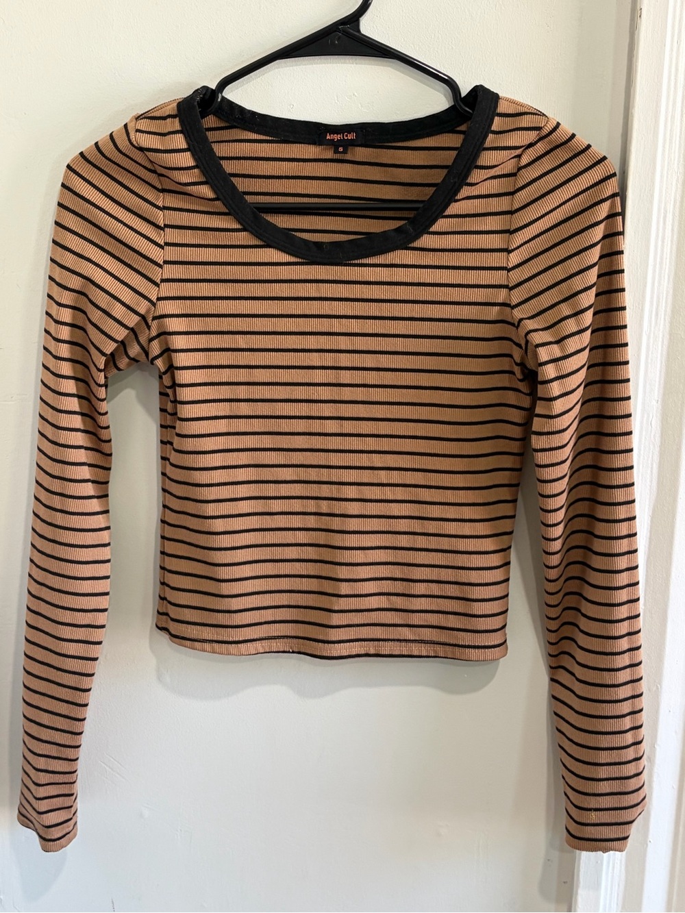 Angel Black-Trim Tan & Black Striped Long Sleeve Tee